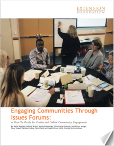 report cover showing group discussion and featuring the title "engaging communities through issues forums"