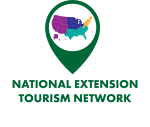 National Extension Tourism logo - map pin with US map in the middle.