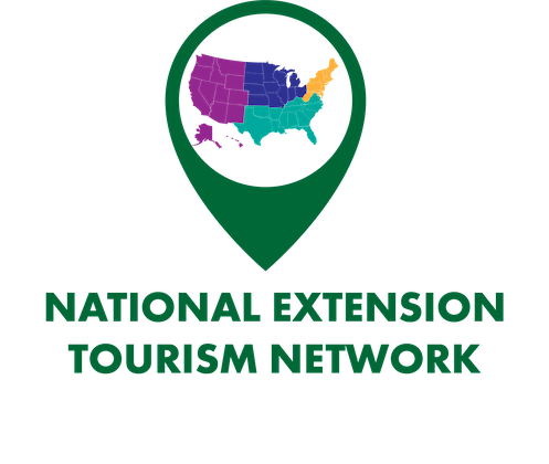 National Extension Tourism logo - map pin with US map in the middle.