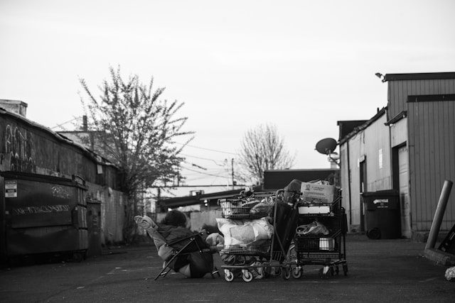 the belonging of an unhoused person or family in a vacant lot