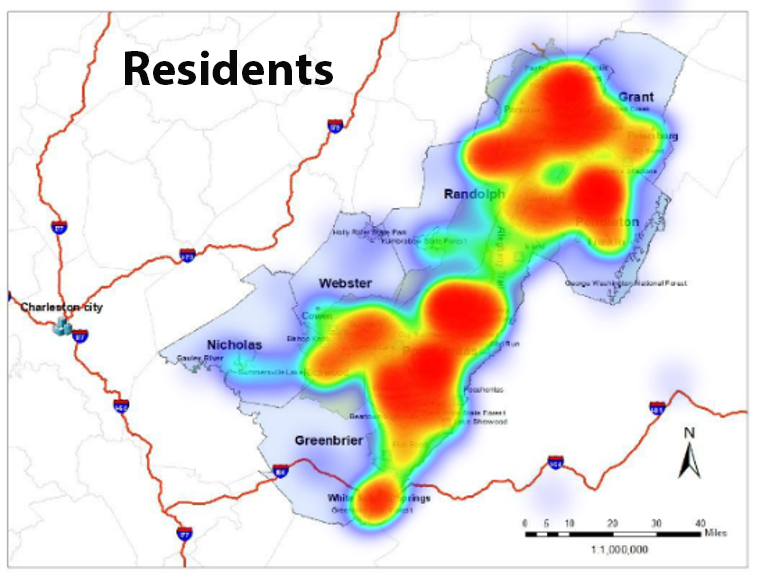 Map with overlay showing most visited areas in Mon Forest Region by residents